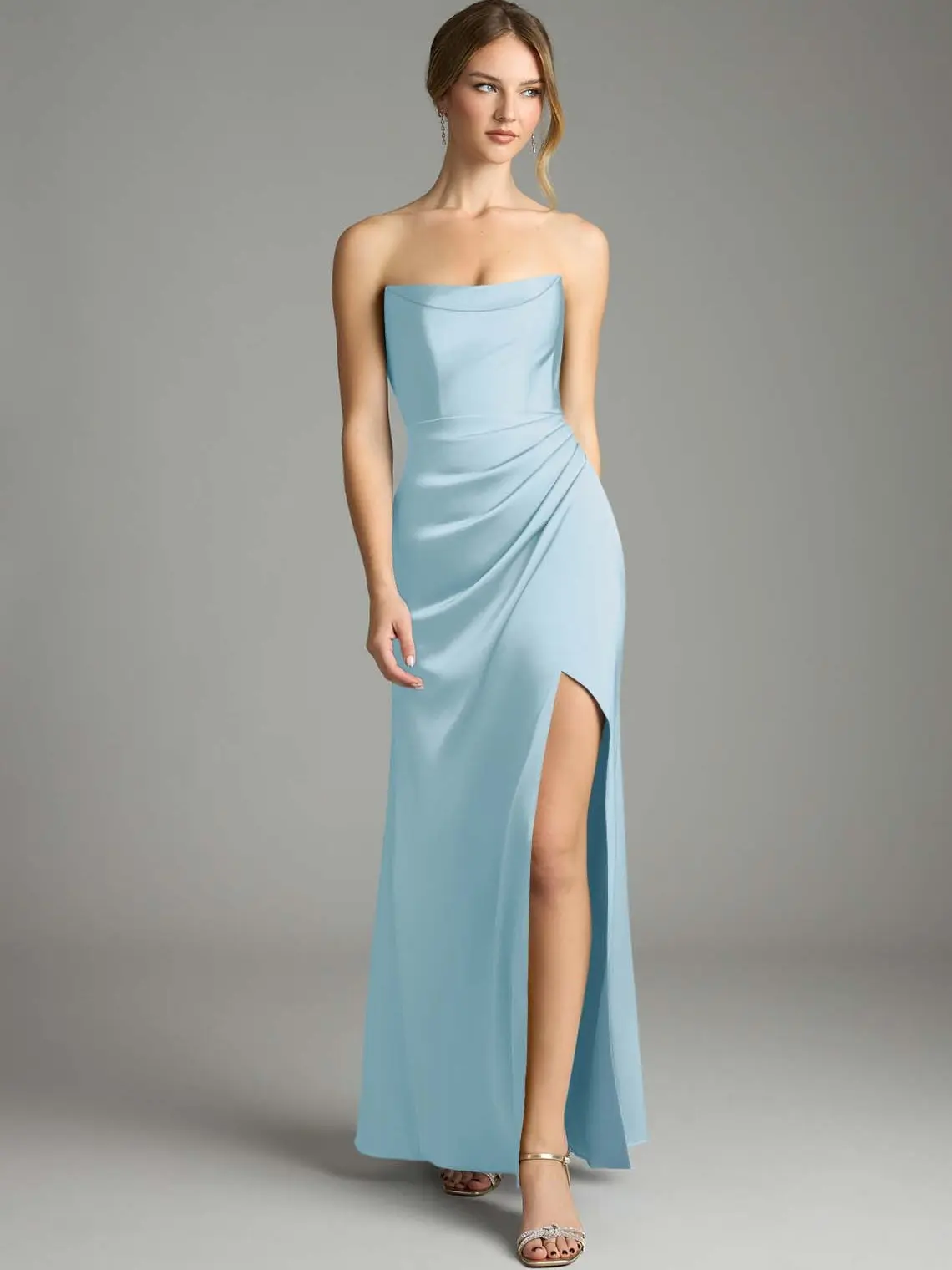 AZAZIE Leonis Women's Sleeveless Mermaid Satin Dress - Strapless, Cowl, Pleated, Convertible - for Bridesmaids, Wedding Guests