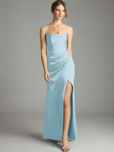 Azazie Leonis Mermaid Strapless Cowl Pleated Convertible Bridesmaid Wedding Guest Satin Dress SpringStatements