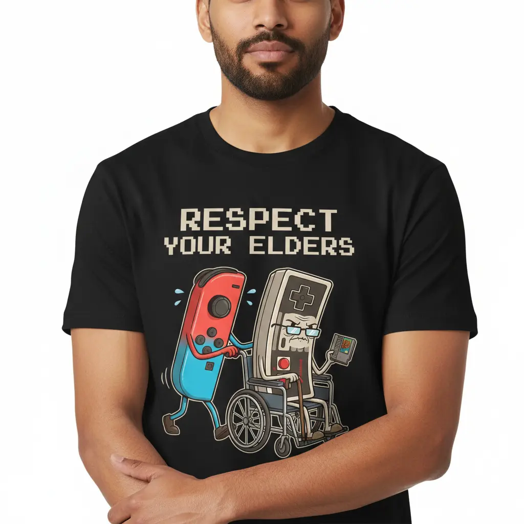 Women's Lirae Respect Your Elders Retro Gamer T-Shirt Casual Cotton Graphic Top Short Sleeves Round Neck Trendy Streetwear for Gamers Fans Comfortable Daily Wear