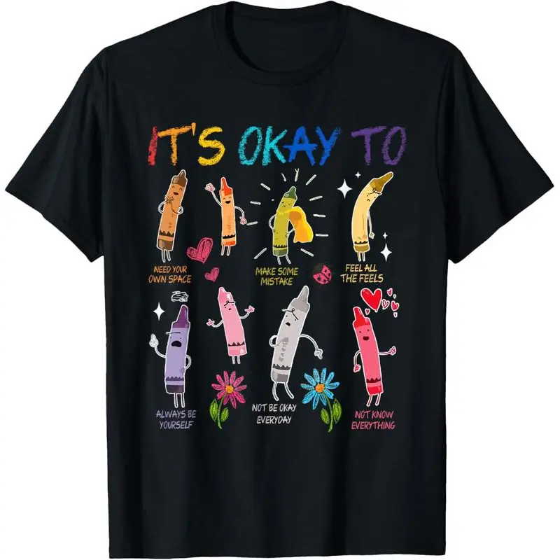 Casual Streetwear Graphic T-Shirt for Women, 100% Cotton Short Sleeve Top with "It's Okay To Feel All The Feels" Mental Health Print, Shortsleeve, Everyday, Tshirt