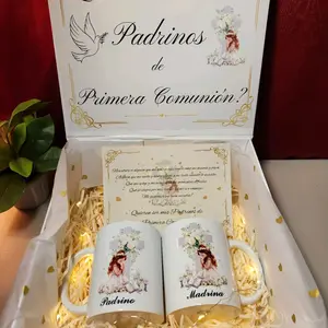 First comunion godparents proposal gift box with a set of mugs 11oz