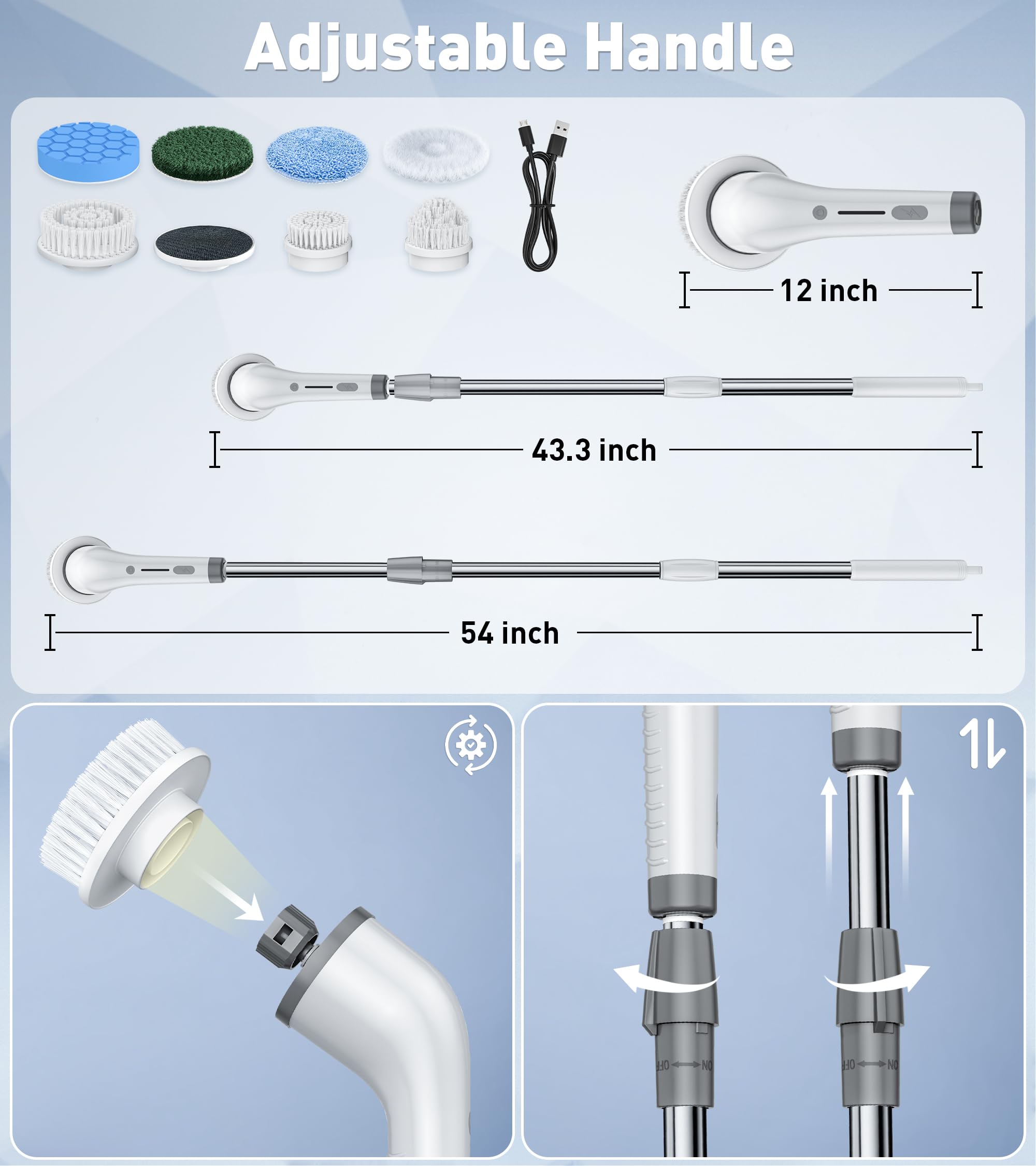 Electric Spin Scrubber Cordless Shower Cleaner with 8 Replaceable Brush Heads,3-Length Extendable Handle,Dual Speed,IPX7 Waterproof LED Display Cleaning Tool for Bathroom,Kitchen,Tub,Tile,Car & More,Cleaning Set,DealsForYouDays Electric Spin Scrubber Cordless Shower Cleaner with 8 Replaceable Brush Heads,3-Length Extendable Handle,Dual Speed,IPX7 Waterproof LED Display Cleaning Tool for Bathroom,Kitchen,Tub,Tile,Car & More,Cleaning Set,DealsForYouDays