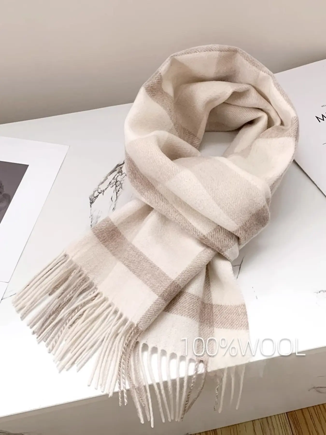 Women's Plaid Wool Scarf, Checkered Scarf, High-End Winter Shawl, Fashion Shawl, Soft Warm Shawl, Shawl Wrap, Pure Wool Neck Warmer, Perfect Birthday Gift, Stylish and Warm Accessory, Tassel Decor Scarf, Casual Soft Shawl