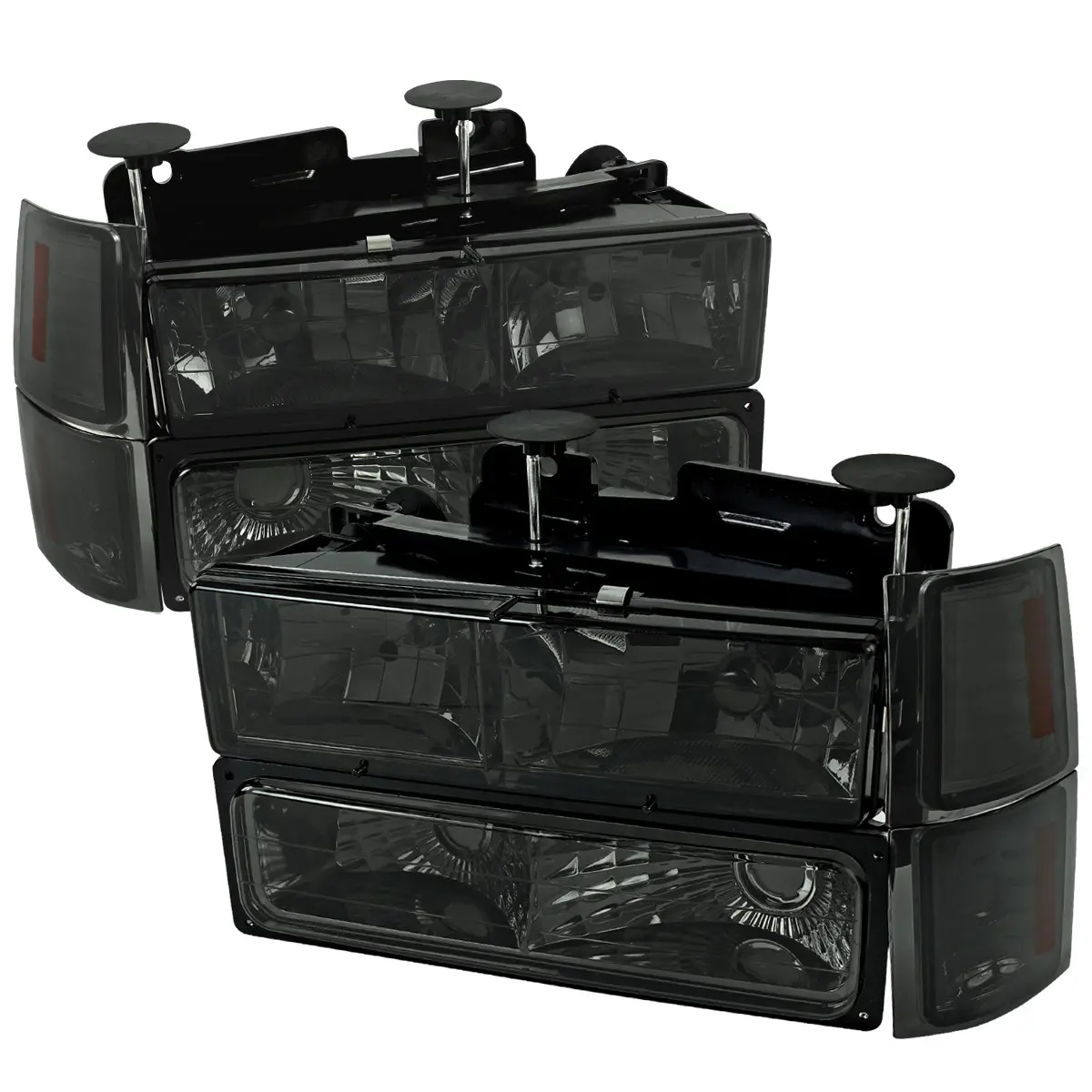 1994-1998 Chevrolet Silverado/Tahoe/Suburban/C10 Factory Style Headlights w/ Bumper & Corner Lights (Chrome Housing/Smoked Lens)