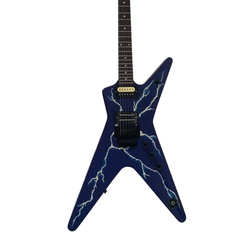 6-String Dimebag ML-Style Electric Guitar with Blue Lightning Finish and Floyd Rose Vibrato, Guitar Body