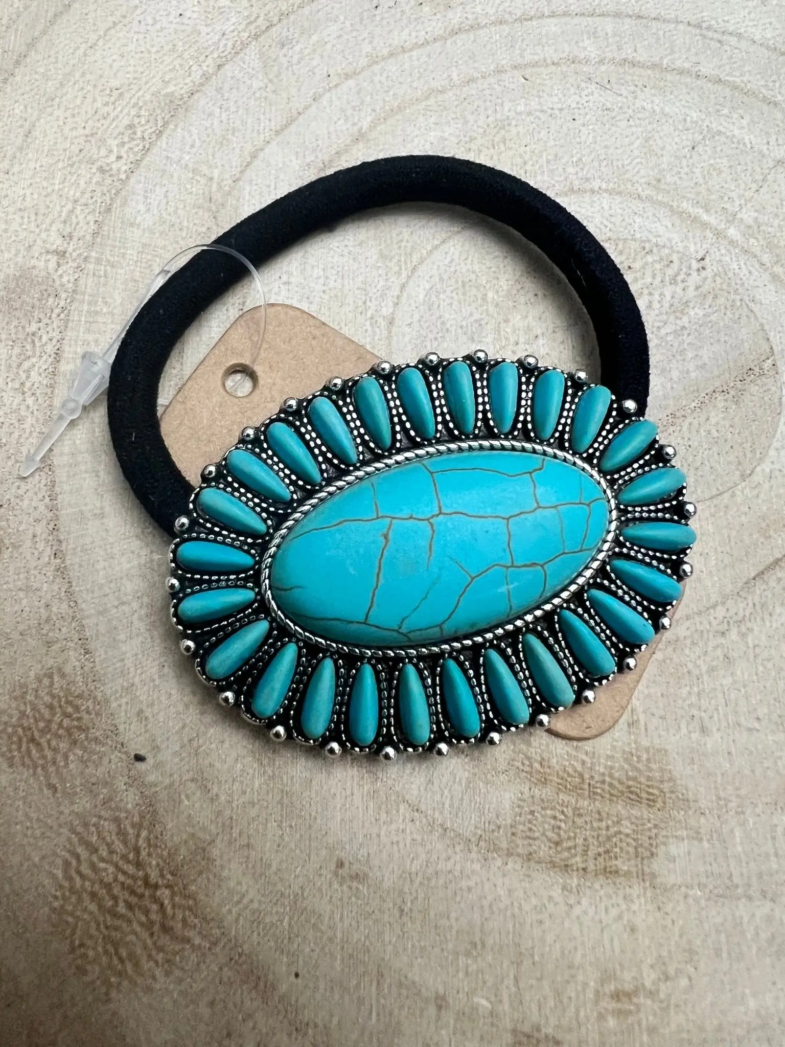 Western Faux Turquoise Cluster Hair Tie — 2.5" Southwestern Hair Statement