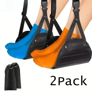 2Pcs Airplane Foot Hammock, Foot Rest, Airplane Travel Footrest, Flight Leg Hammock Hanger Sling, Portable Travel Accessories Adjustable Height For Plane, Train, Office