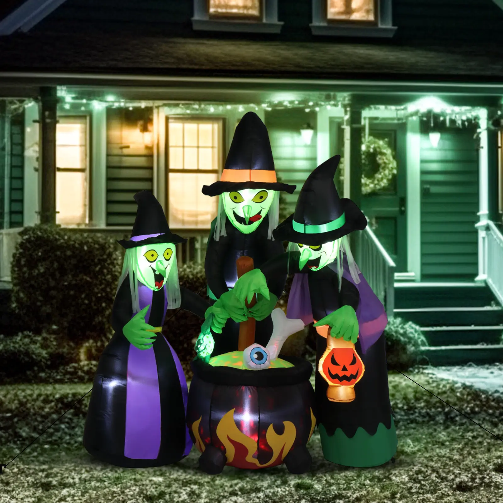 Ubesgoo 6FT Halloween Inflatable 3 Witches with LED Lights, Outdoor Blow-Up Halloween Decorations for Lawn, Garden