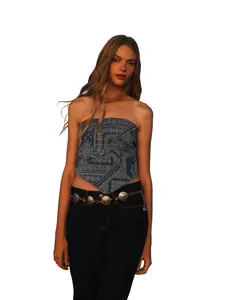 Cleo + Wolf Women's Bandana Print Strapless Denim Tie Shirt - B1844y681ci
