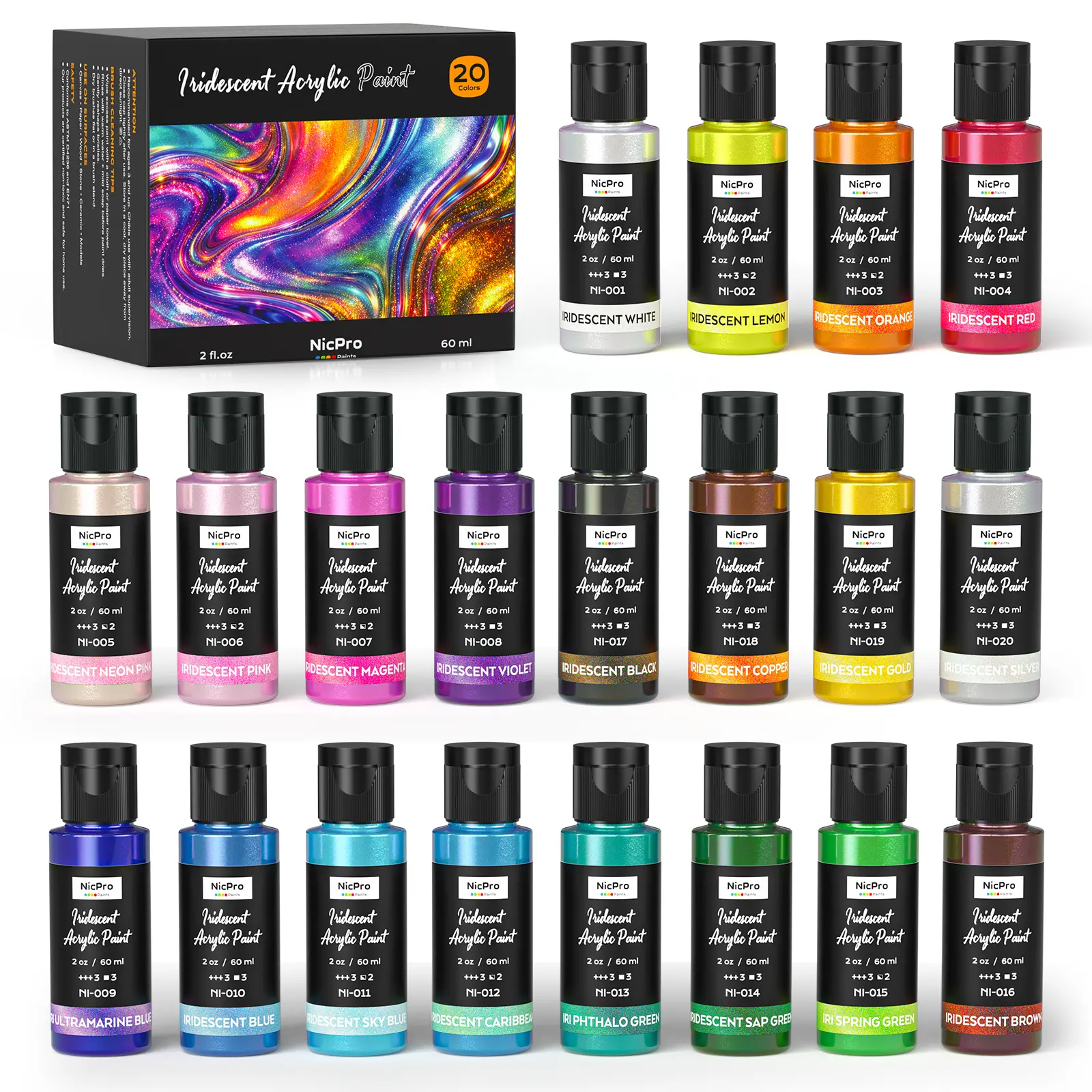 Nicpro Iridescent Acrylic Paint Set, Chameleon Metallic Acrylic Paint, Color Shifting Non Toxic Craft Paint for Canvas, Rocks, Wood, Glass, Ceramic, Fabric, DIY Art Supplies,back to school haul,college school supplies,back to school shopping
