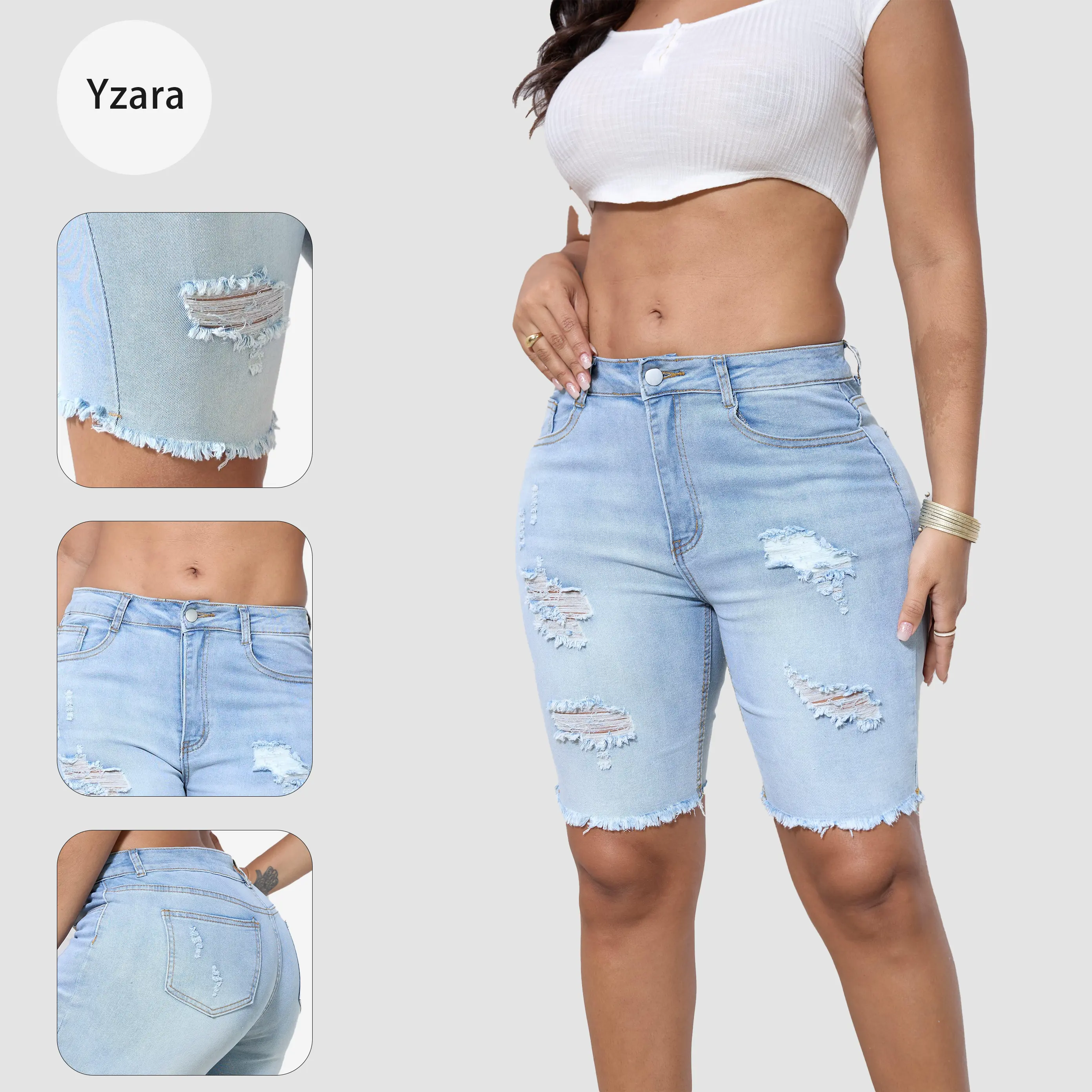 Women's Washed Distressed Ripped Denim Shorts - Chic Casual Everyday Style Women's Bottom for Summer, Piece