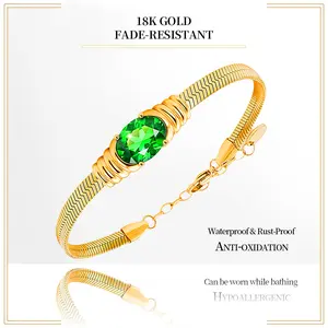 Fanzq 16k Gold Bracelet with Emerald Gem | Vintage Luxe Statement Jewelry for Party/Daily ,gifts for women,gifts for girlfriend,christmas gifts for gf,gifts for mom,mom gifts