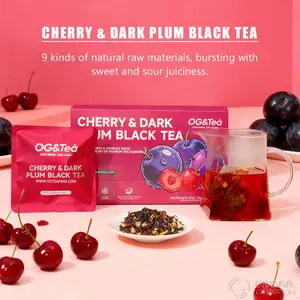 Cherry Dark Plum Black Tea 80g(8g×10packs）With Roselle,Pineapple,Grape,Banana Pieces,Cherry,Black Tea,Dark Plum,Snow Pear,Apple