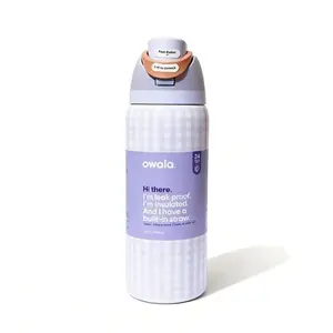 [PRE ORDER_SHIPPING 15–20 DAYS] Owala FreeSip 24/32oz Color Gingham Lavender Water Bottle Perfect for School,Work, Gym & Outdoor Activities