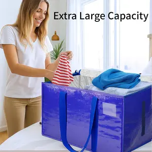 6 Pack-Extra Large Heavy Duty Moving Bags - Waterproof Storage Totes with Handles & Zippers, Foldable for College Dorm, Storage(Blue)
