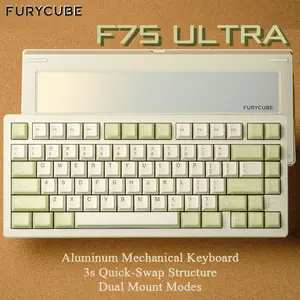 FURYCUBE F75 Ultra 75% Creamy Custom Mechanical Keyboard | Gasket + Bottom Mount, Ball-Bearing Quick AssemblyCNC Aluminum, 5-LayerDampening,wireless (BT/2.4G/USB-C),RGB Backlight,Gaming keyboard For Laptop Computer, PBT Keycaps 3/5Pin, BlackFriday