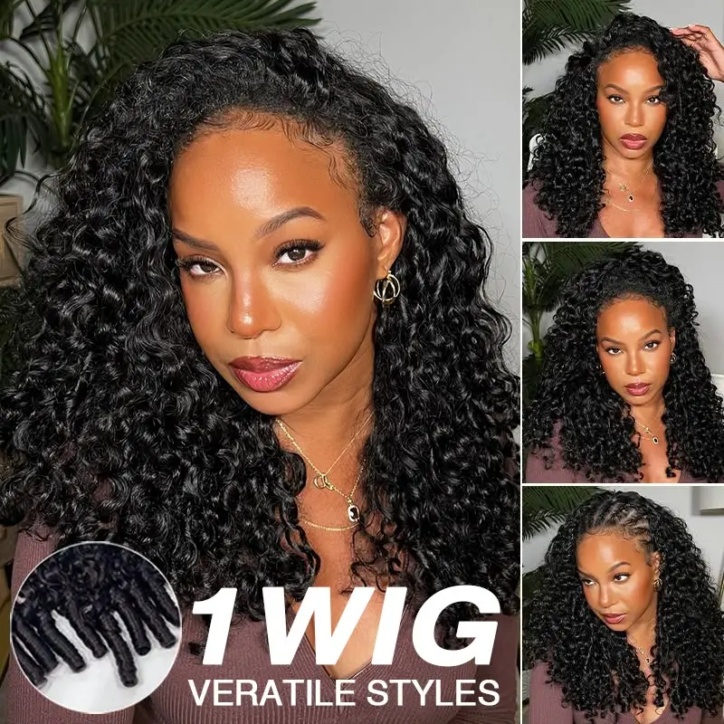 Tuneful Burmese Curly Half Wig Human Hair for Women 180% Density Wear Go Glueless Wigs Human Hair 3 In 1 Seamless Flip Headband Wig Hairline Beginner Friendly with Natural Color