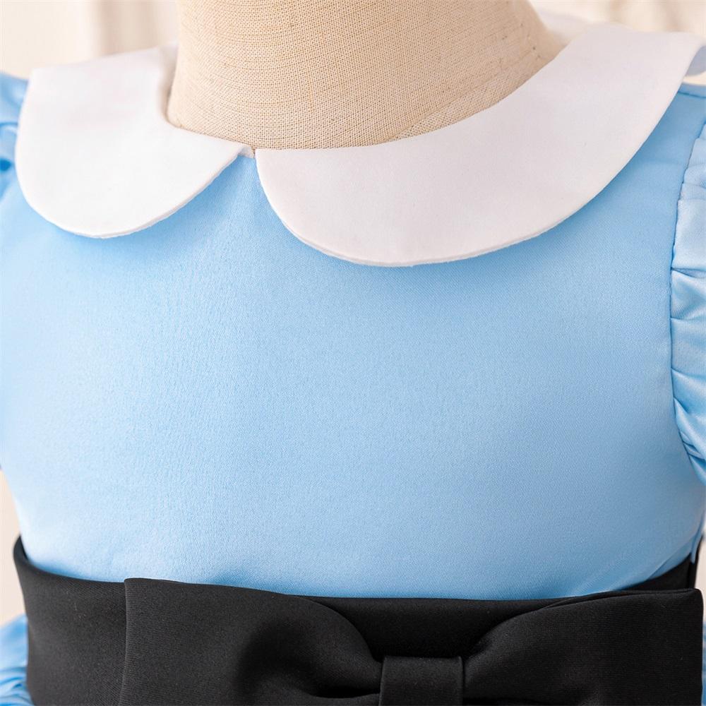 01 Kids Young Girls Christmas/Halloween/Party Dress Tulle Bubble Sleeves Blue Mesh Stage Performance Alice in Wonderland Dress Bead Decoration Princess Party Outfit