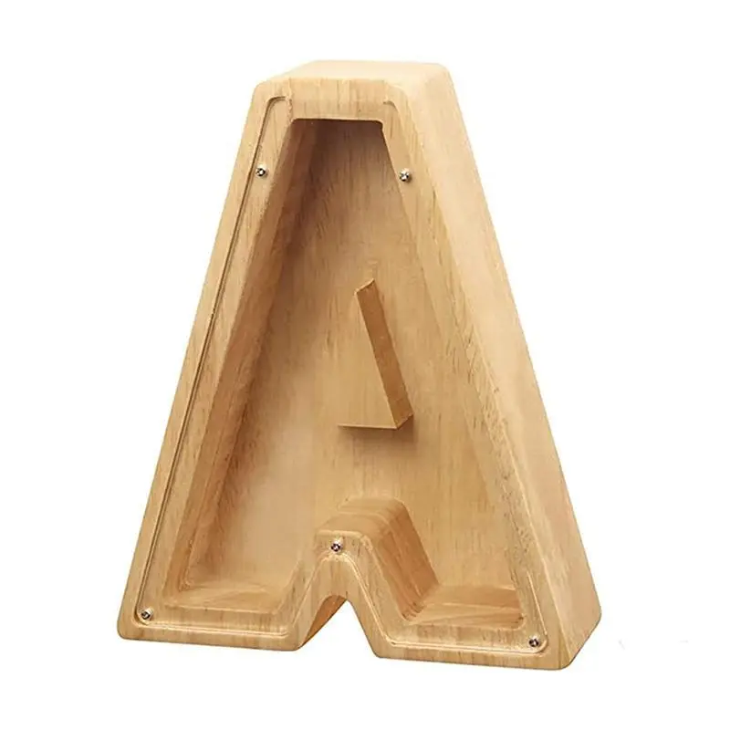 Large-Capacity Transparent Wooden Alphabet Piggy Bank Personalized Coin Savings Box, Name DIY Creative Purchase Combination Twenty-six English Alphabet A-Z Letter Piggy Bank