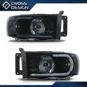 CROSSDESIGN FIT FOR 02-05 DODGE RAM 1500 2500 3500 LED BLACK HOUSING AMBER CORNER HEADLIGHT
