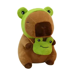 Capybara 9" Kawaii Frog Hat & Purse Plush Toy Soft 100% Polyester PP Cotton Filling Perfect for Gifting Collecting or Snuggling