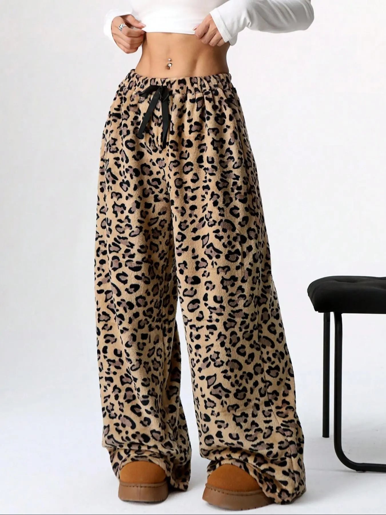 Leopard Pants Women Therian Fuzzy Pajama Pants Y2k Cheetah Pants Grunge High Waisted Fluffy Pants Casual Nightwear Soft Womenswear