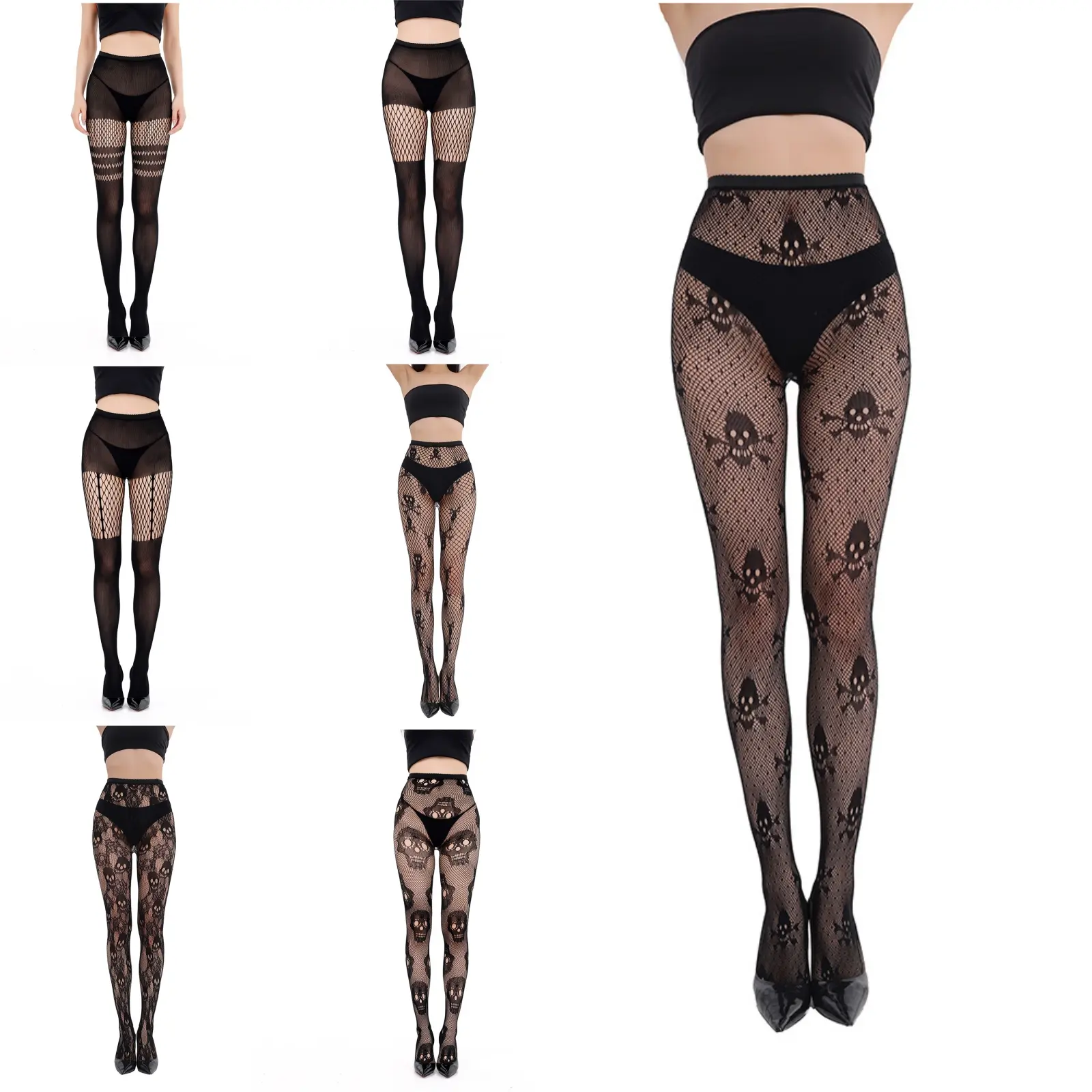 Lpxpass Women's Gothic Patterned Tights - Stretchy Graphic Skull Fishnet Pantyhose for Comfortable, Stylish Outfits, Casual, Style, Stockings, High Waist, Lady, Clothes, Polyamide, Skull Print, Snug Fit, Fishnet Stockings Tights, Sheer Fishnet Tights