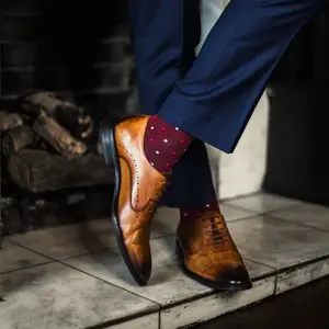 The Shelbys - A Cranberry Sock with Red and Powder Blue Micro-Squares