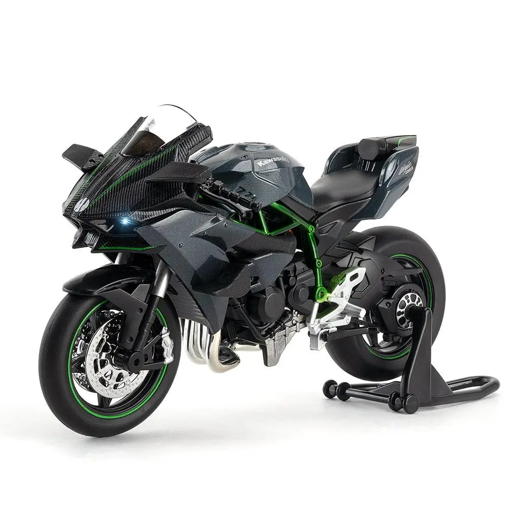 1:12 H2R-Inspired Black Green Alloy Sport Bike Diecast Vehicle - Metal Diecast Model Motorcycle with Suspension, Front Steering, Rubber Tires, Foldable Kickstand, Realistic Collectible for Teenage Boys, Boyfriend Gifts, Diecast Vehicles