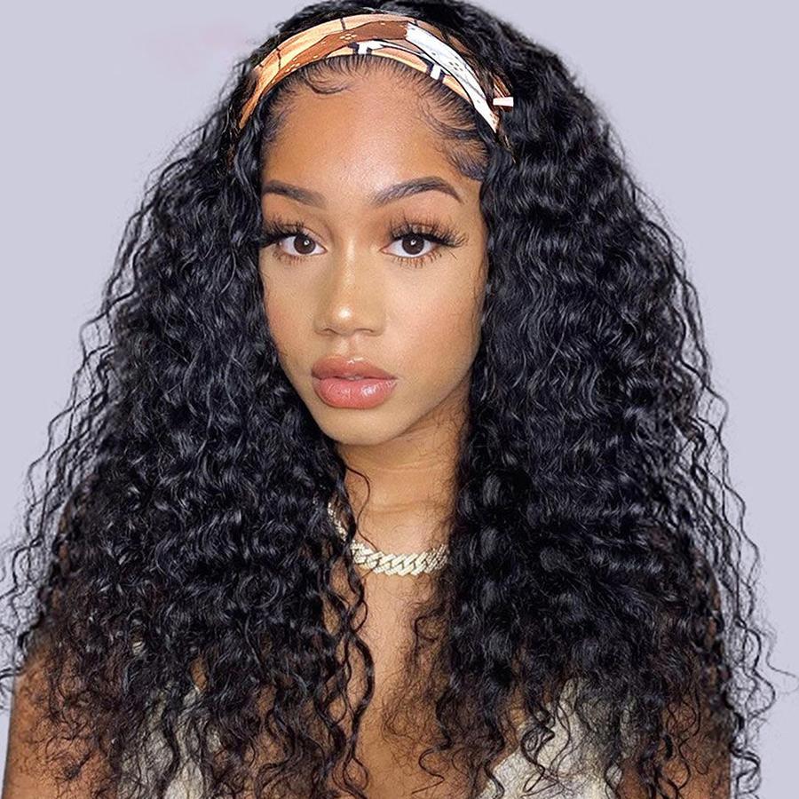 Bling Hair Headband Wig Human Hair Kinky Curly No Glue Full Machine Made Brazilian Remy Human Hair Wigs For Women 180% Density SpringStatements