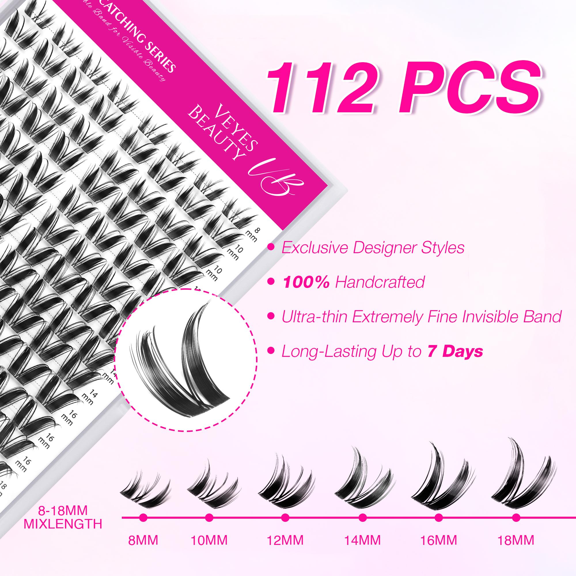 VEYESBEAUTY VB-Bunny Cluster Lashes 100% Handcrafted Ultra-thin Extremely Fine Invisible Band False Eyelash Wispy Faux Mink Lash Mixed Length DIY Eyelash Extension for Self Makeup Cosmetic Application at Home