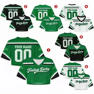 Custom Feeling Lucky Jersey, Personalized St Patrick's Day Crop Top, Irish Shamrock Football Shirt, Women's Lucky Game Day Outfit, St Paddy