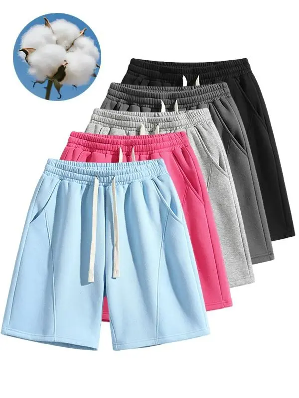 Women Bermuda Shorts with Fleece Lined Oversize Loose Fit Comfy Running Joggers Sweat Shorts with Pockets Minimalist Basic Baggy Womenswear Bottom