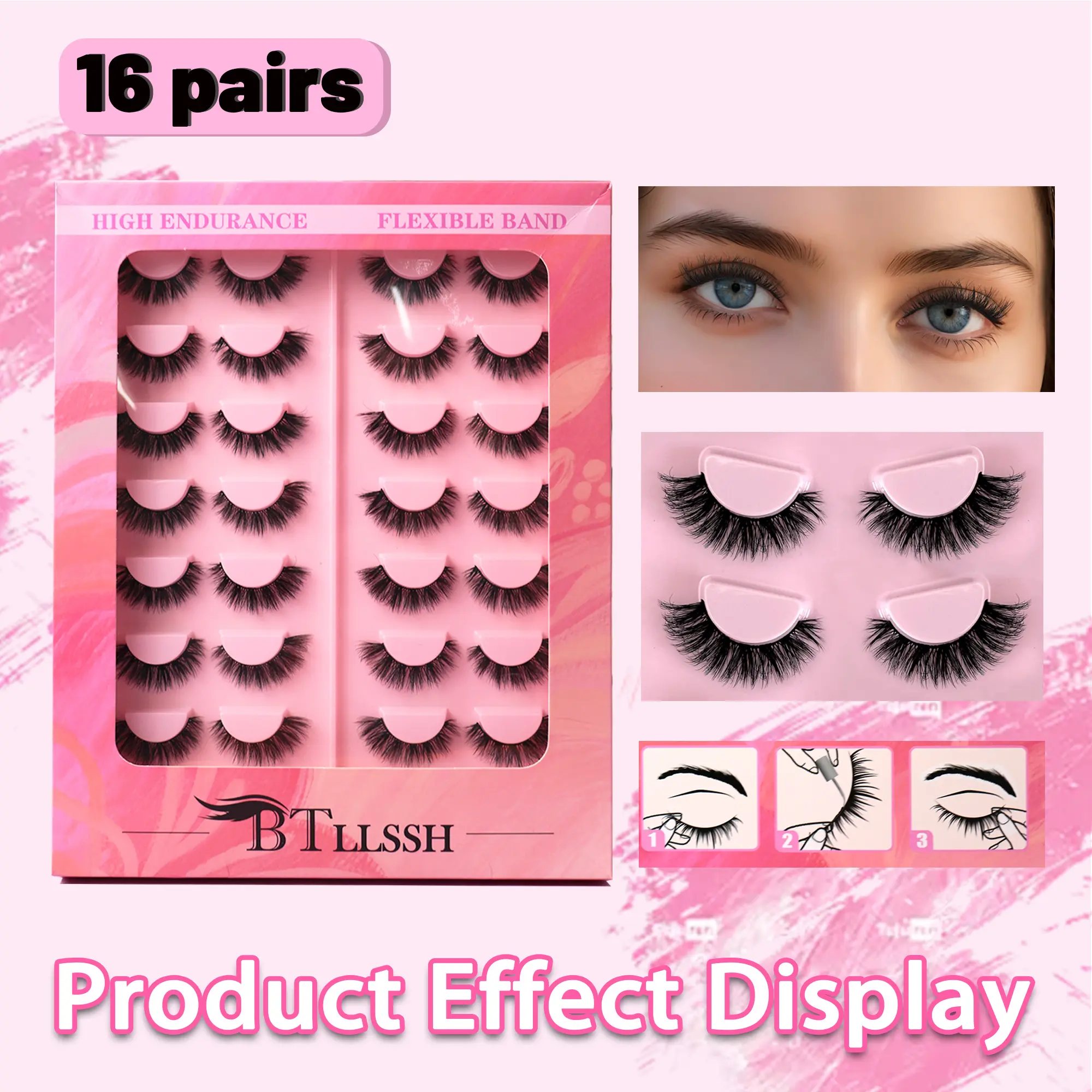 14mm BTLLSSH 16 pairs Live stream exclusive Faux Mink Lashes Weightless Strip Lashes, Cruelty-Free & Vegan Mink Eyelash, Vivid 3D Effect, Reusable & Easy to Apply, Mink-Like False Eyelashes