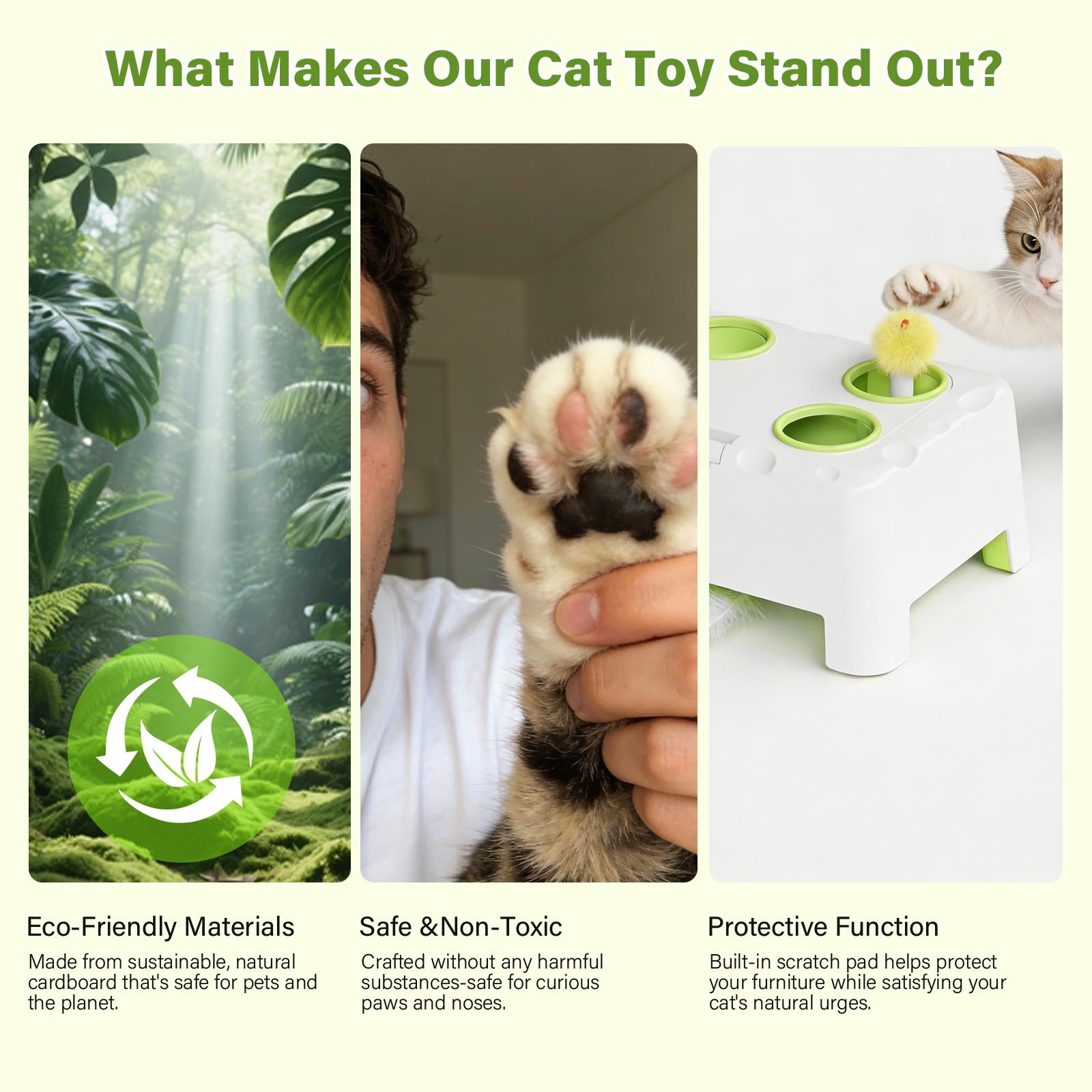 HAPPYCODE Magic House Interactive Cat Toy: a 4-hole whack-a-mole electric cat toy suitable for all cats, featuring three modes: feather wand, whack-a-mole and dual mode (running simultaneously). Pet supplies, educational cat toy,Summervibes,petlovers tikt