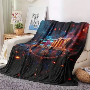 Barcelona Red and Blue Striped Team Logo Print Flannel Blanket - Patterned flannel blanket suitable for sofa, office, bed, camping, travel. Comfortable and warm, versatile nap blanket or small throw perfect as a gift for all seasons