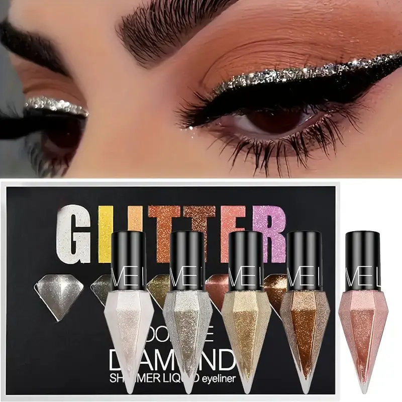 5 Pcs Pearlescent Glitter diamond Eyeliner Liquid Set Makeup Long Lasting Glam Waterproof Ultra Fine Eyeshadow Cream Shimmering Eye Highlighter All Skin Types Cosmetic
