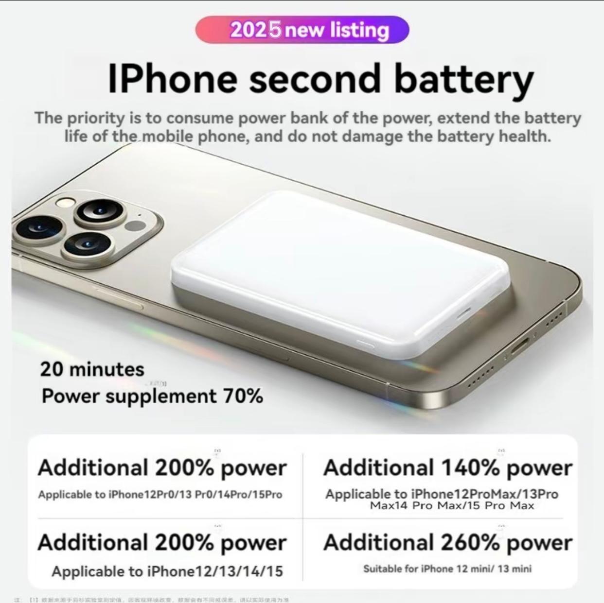 Magnetic Wireless Power Bank 5000mAh - Portable charger with Type-C cable, supports fast charging and Lightning input, compatible with iPhone 17/16/15/14/13/12 series - Rechargeable smartphone charging