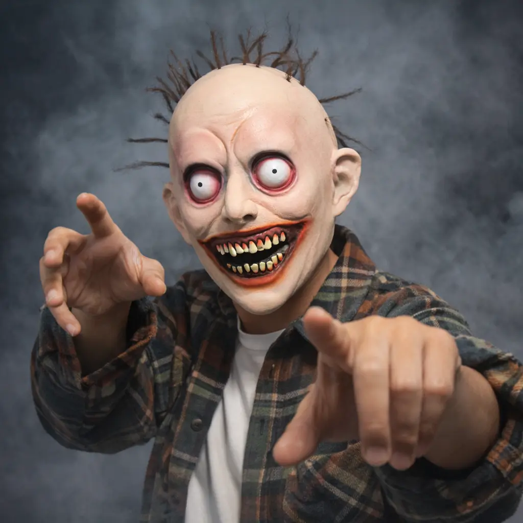 Adult Thick Durable Latex Horror Mask - Photo-Worthy, Decorative, Spooky Hyperrealism Design, Skin-Friendly, Lightweight, Fitted, Flexible, Brown Hair Scary Clown Jester Style, Yellow Teeth, Undead Eye Look, Halloween Costume Prop, Party Accessory