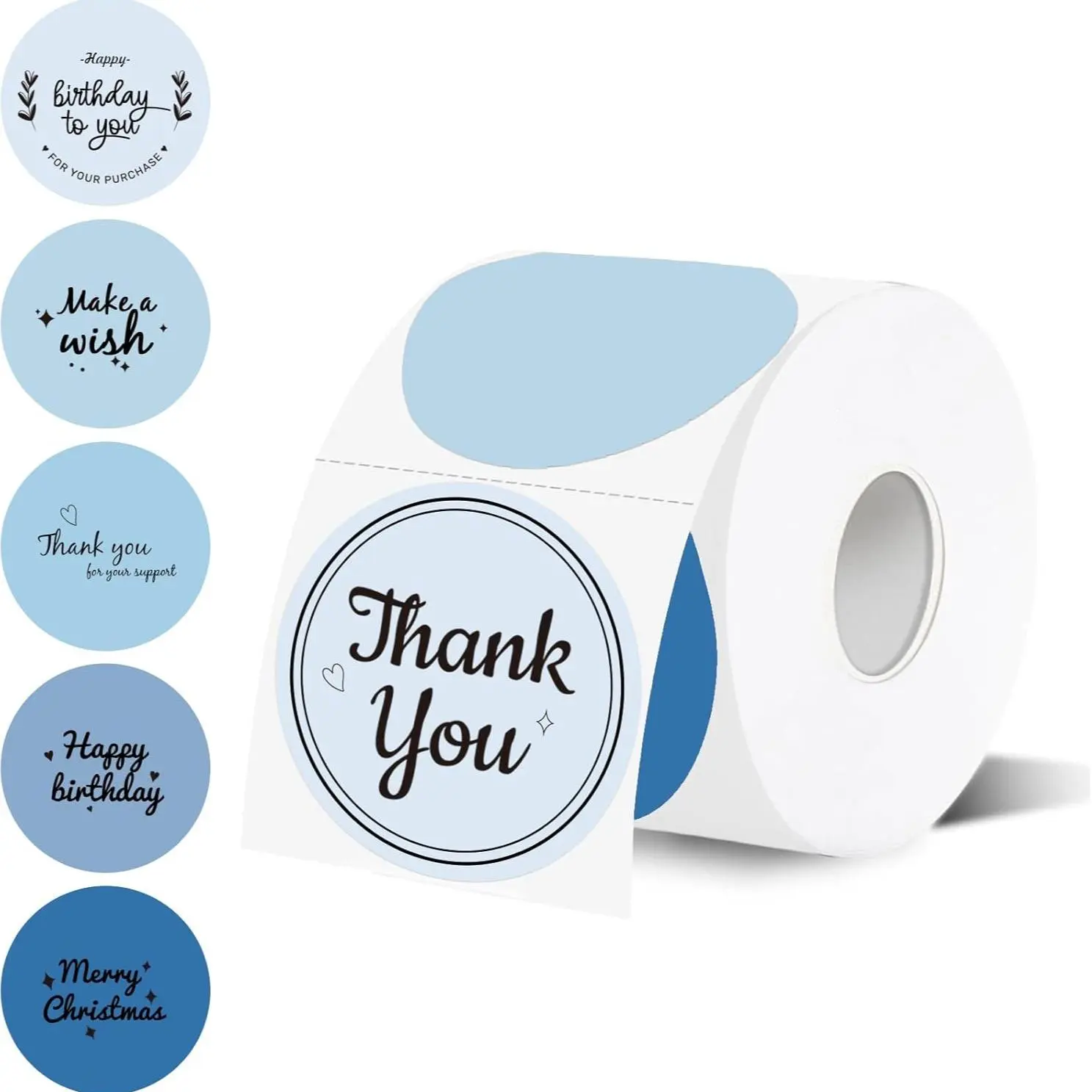 STARBOLING 2-in-1 2x2 Inch Round Direct Thermal Printing Adhesive Labels, Blue Office Self Adhesive Decal Paper, 300 Labels/Roll for Business Bouquets & Personalized DIY Use (Stickers), Thermal Printing Labels
