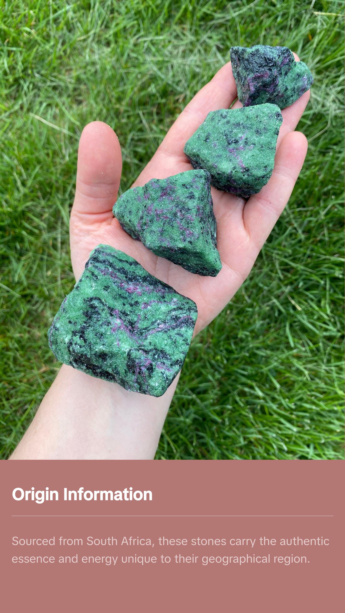 New Moon Beginnings Raw Ruby In Zoisite Stone - Natural Mineral with Green and Purple Colors