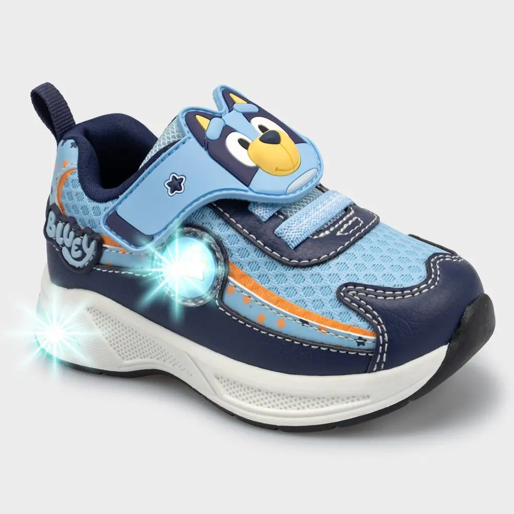 Toddler Bluey Athletic Sneakers, Toddler Walking Sneakers, Kids Shoes, Cushioned Baby Boys Shoes with Easy H-L Strap, Wipe-Clean PU Upper