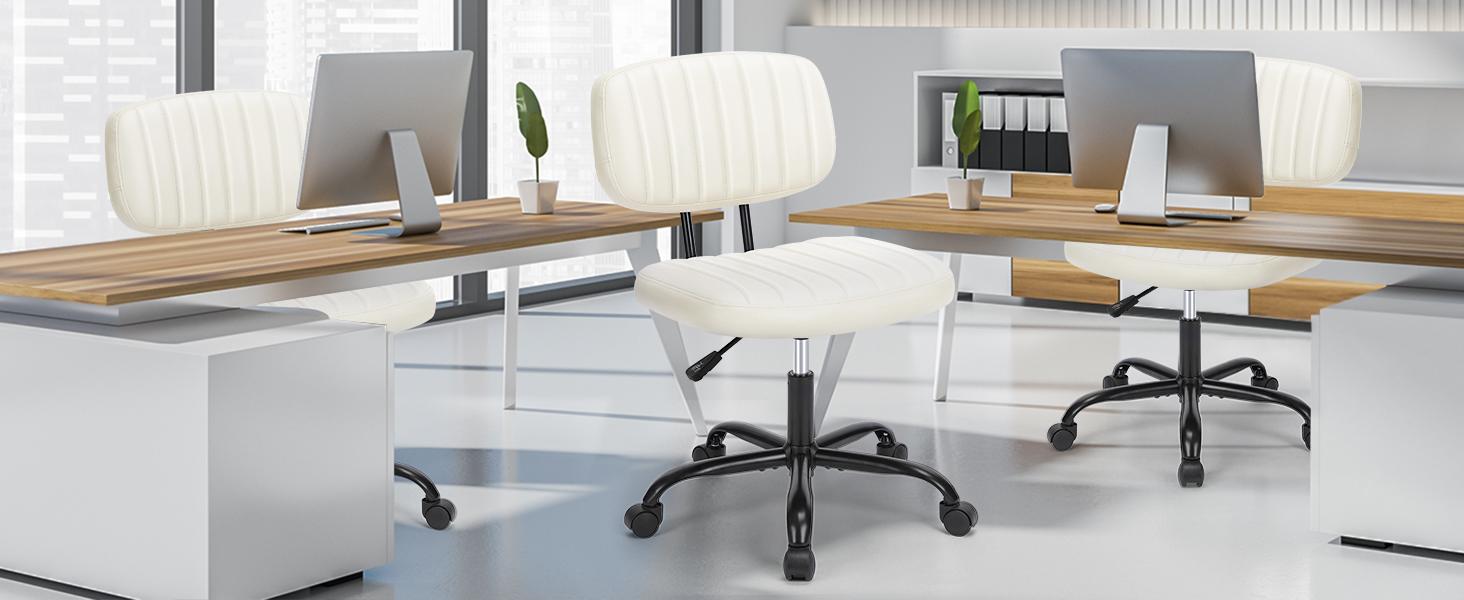 Compact Office Chair - Height Adjustable Rolling Swivel Desk Chair with PU Leather, Armless Task Chair for Small Spaces, Home, Bedroom, Student & Vanity Use