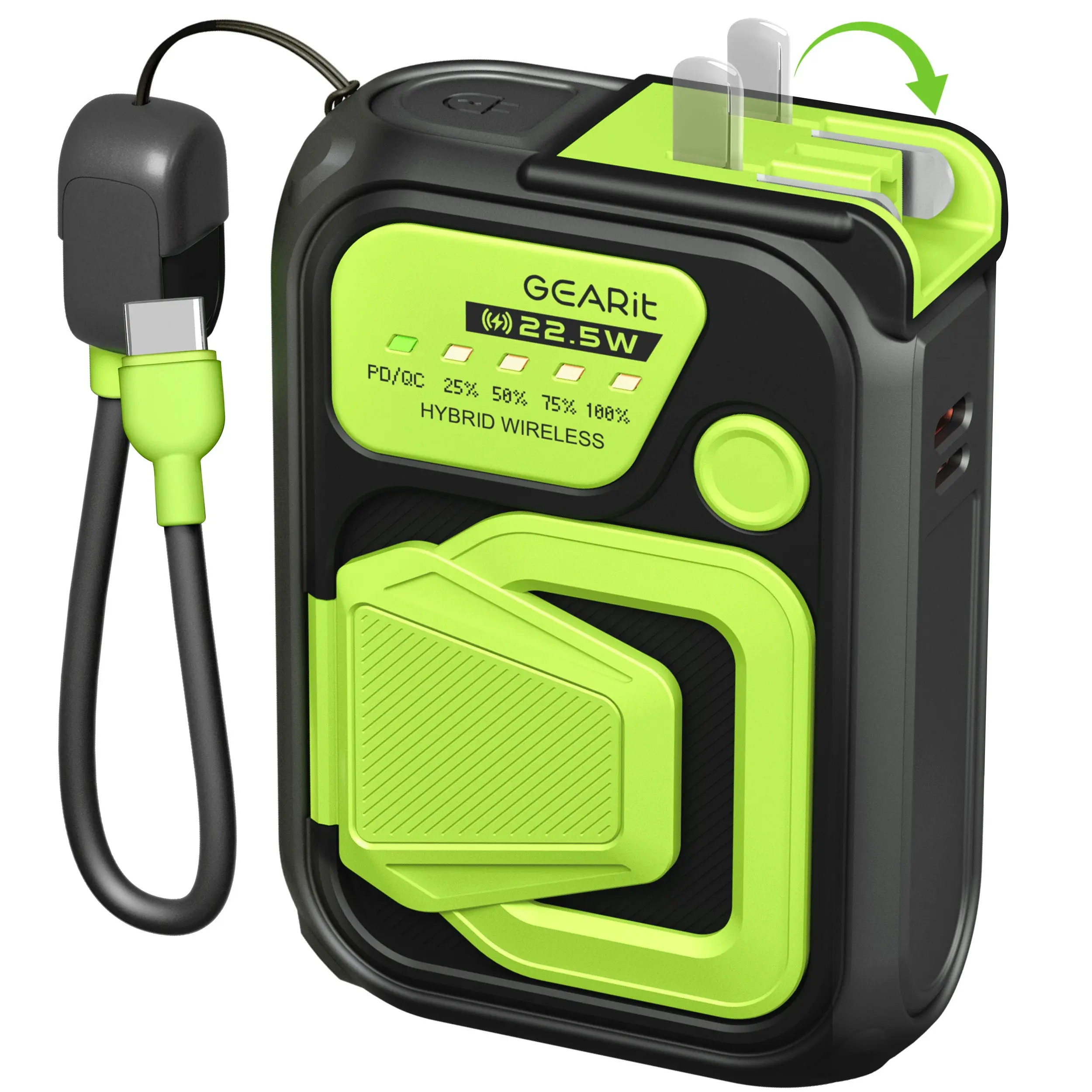 GEARit Lifestyle Series 3-in-1 Hybrid Compact Wireless Mobile Power Bank Charger - 10,000mAh, 22.5W, 2-Port, Compatible with Phones, Earbuds, Tablets for Fast Charging