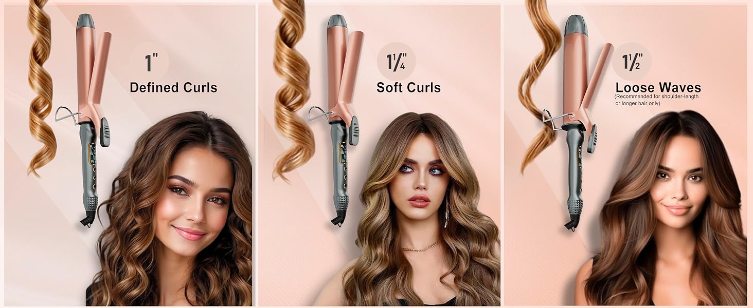 Thirtek 1/1.25/1.5 Inch Curling Iron with Ceramic Tourmaline Barrel, Curling Wands with 15 Temps for All Hair Types Long-Lasting, Smooth Salon Finish, 60-min Auto Shut-Off, Dual Voltage Hair Curler Adjustable planchas de cabello plancha de cabello