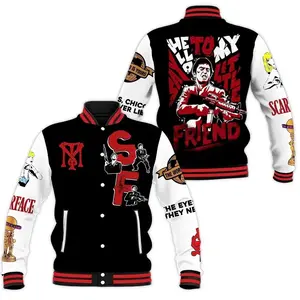 Scarface Al Pacino Baseball Jacket, Iconic Movie Character Varsity Jacket, Classic Gangster Film Style Streetwear