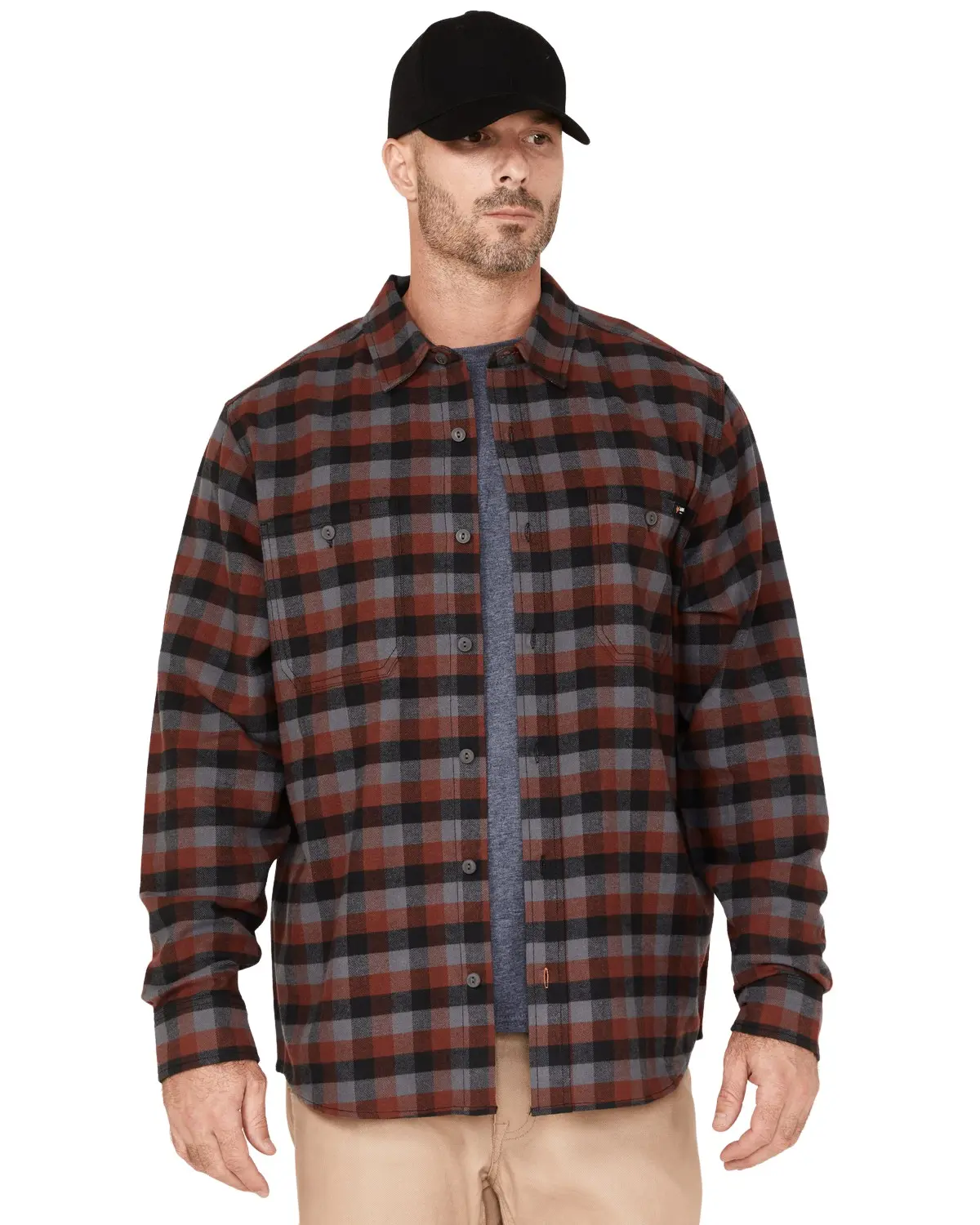 Hawx Men's Men'S Checker Long Sleeve Button-Down Flannel Shirt - Hxfa22w61-Burg
