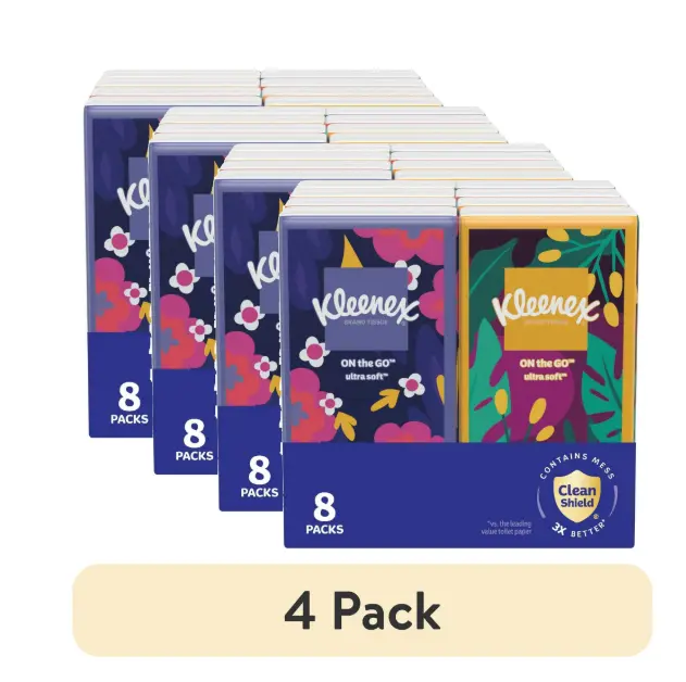 (32 pack) Kleenex On-The-Go 3-Ply Facial Tissues, 8 Pack (80 Total Tissues)