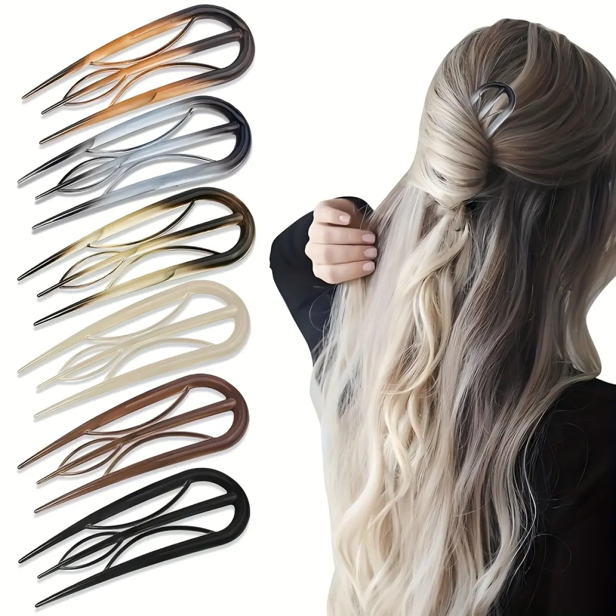 French Hair Clips Three-Pack - U-Shaped Vintage Acetate Hairpins for both fine and coarse hair, with a gentle grip design, easy to create updos, buns, and ponytails, suitable for women over 14 years old, daily hair accessories