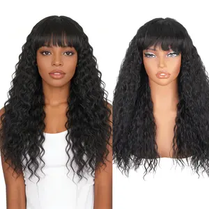 Loose Curly Wig with Bangs Synthetic Bangs Wigs for Women Loose Curly Wig 22 inch Wear And Go Wig Glueless Heat Resistant Hair for Daily